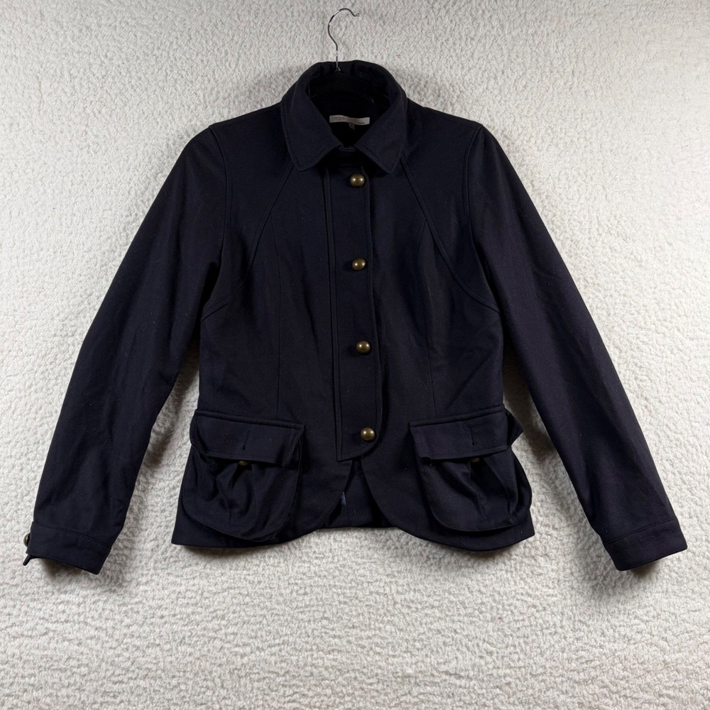 Maje Paris Women Military Wool Blend Jacket 2 Navy Blue Brass Button Blazer Coat